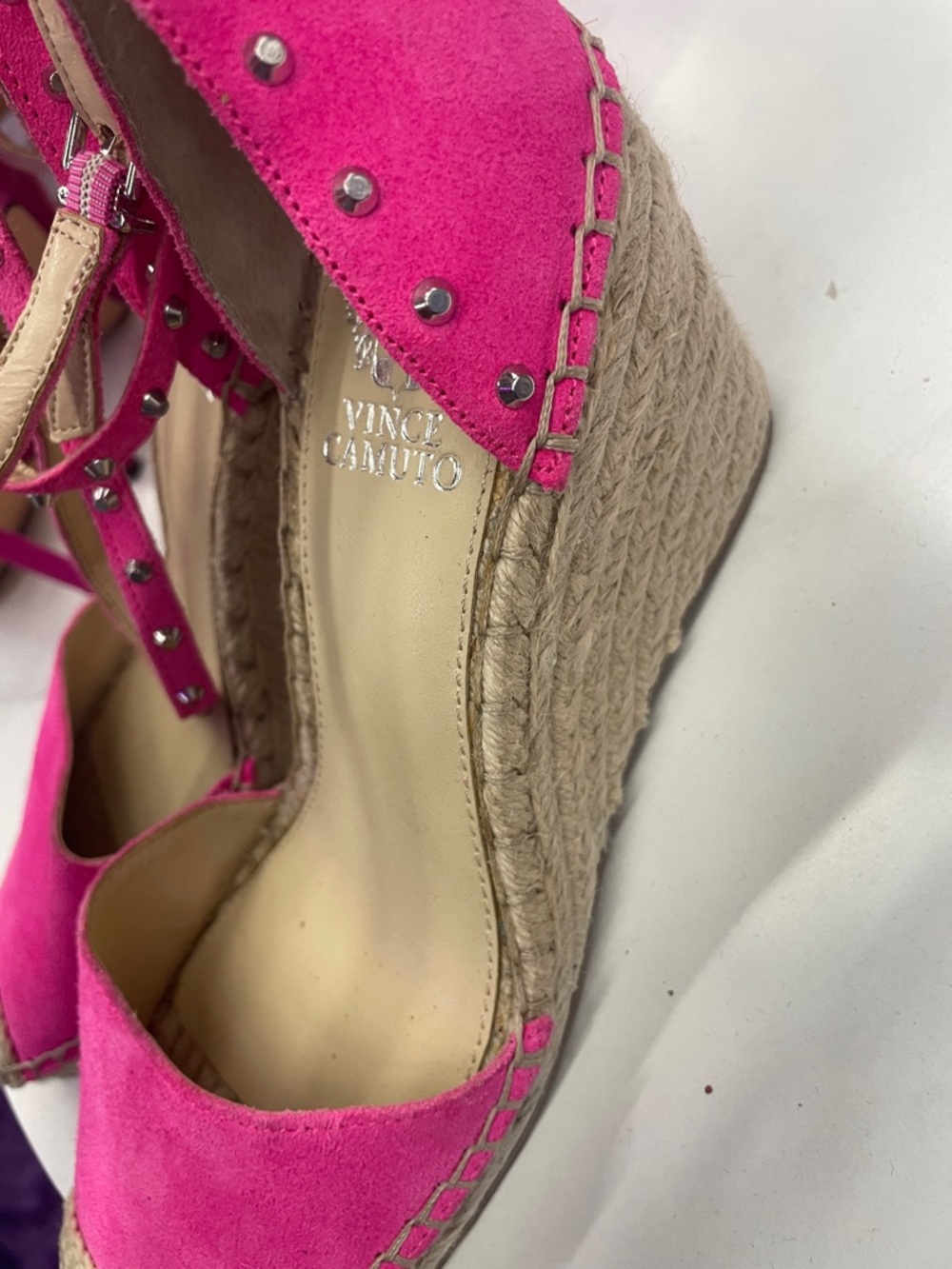 Vince Camuto Hot Pink Studded Espadrille Wedges - Picture 2 of 6